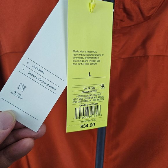 All In Motion Men Jacket Size Large Lightweight Water Repellent Rust/Orange Zip - Picture 8 of 9